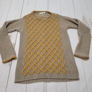 Cocogio Italy knit wool blend sweater 3D diamond rope tan lagenlook